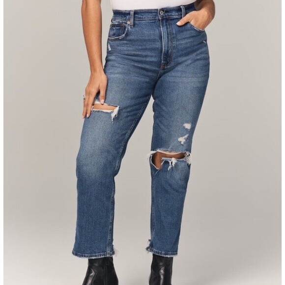 Abercrombie & Fitch Curve Love Ankle Straight Ultra High Rise Jeans Size 27 / 4 - Picture 1 of 11